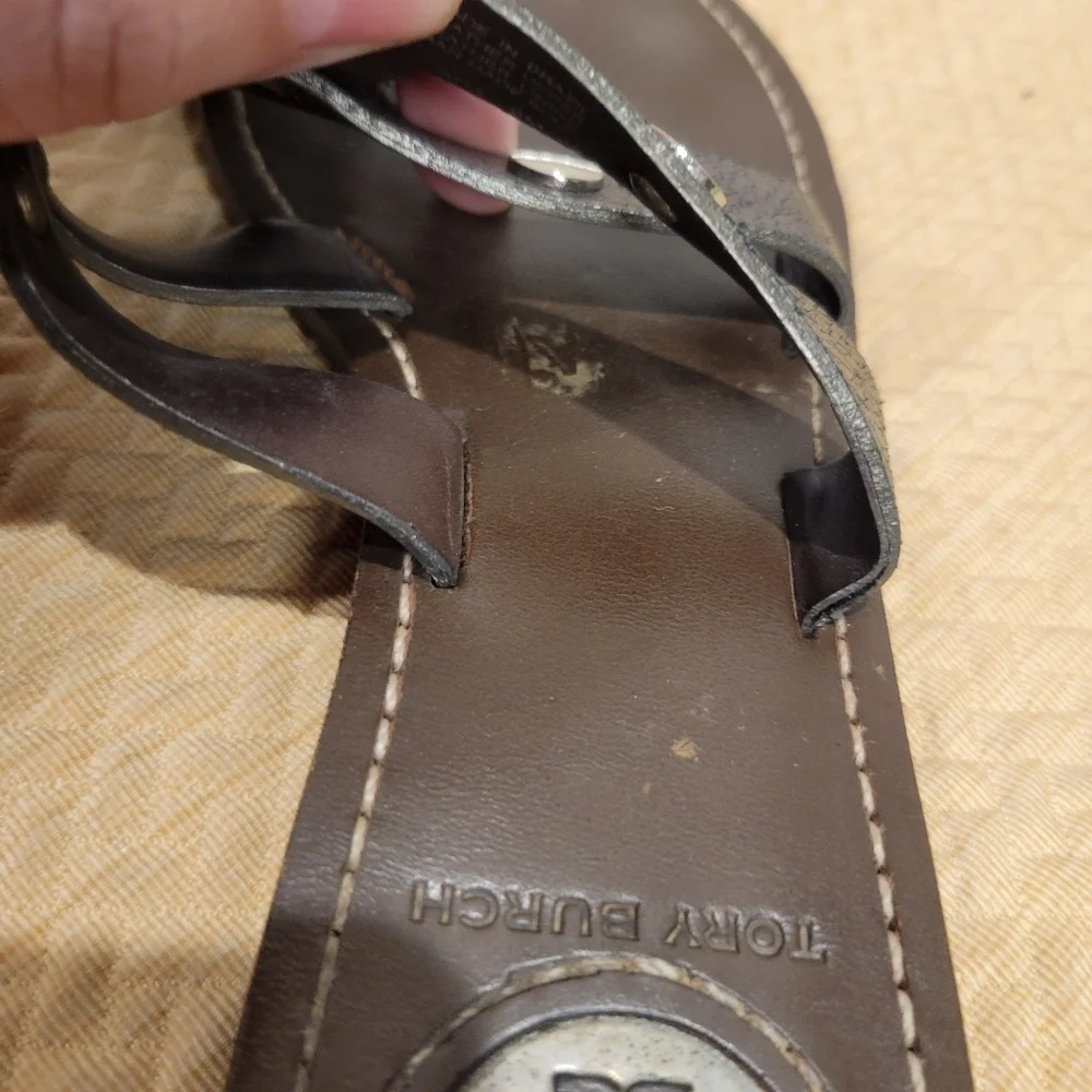 Tory Burch Size 6m Briza Metallic Leather Sandals FLAWED